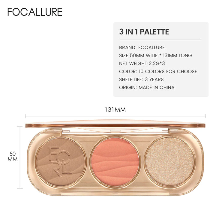 Fucallure 3in1 Highlight & Blusher  (Shades) Rose Gold